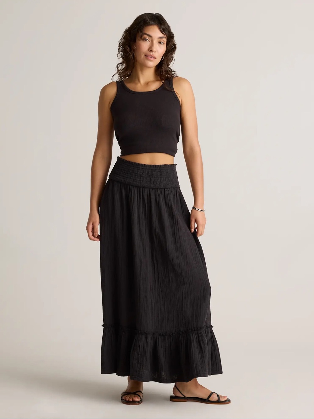 Black Smocked-Waist Maxi Skirt - Women